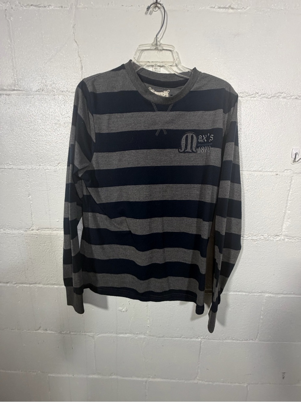 Vintage Max's Striped Long-Sleeve Crewneck in Gray and Black